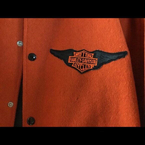 HARLEY DAVIDSON ... HOLLOWAY ... men’s bomber jacket sz Large, orange - Picture 6 of 8